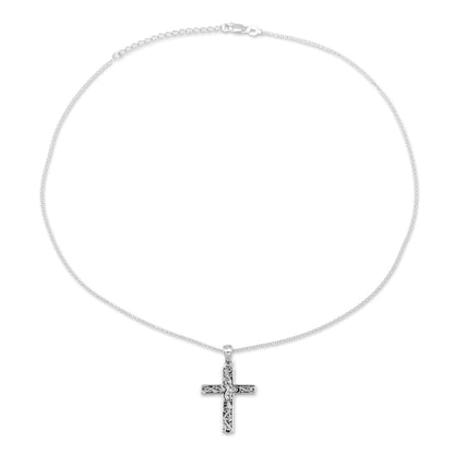 Adorned Cross Handcrafted Sterling Silver Ornate Cross Pendant Necklace