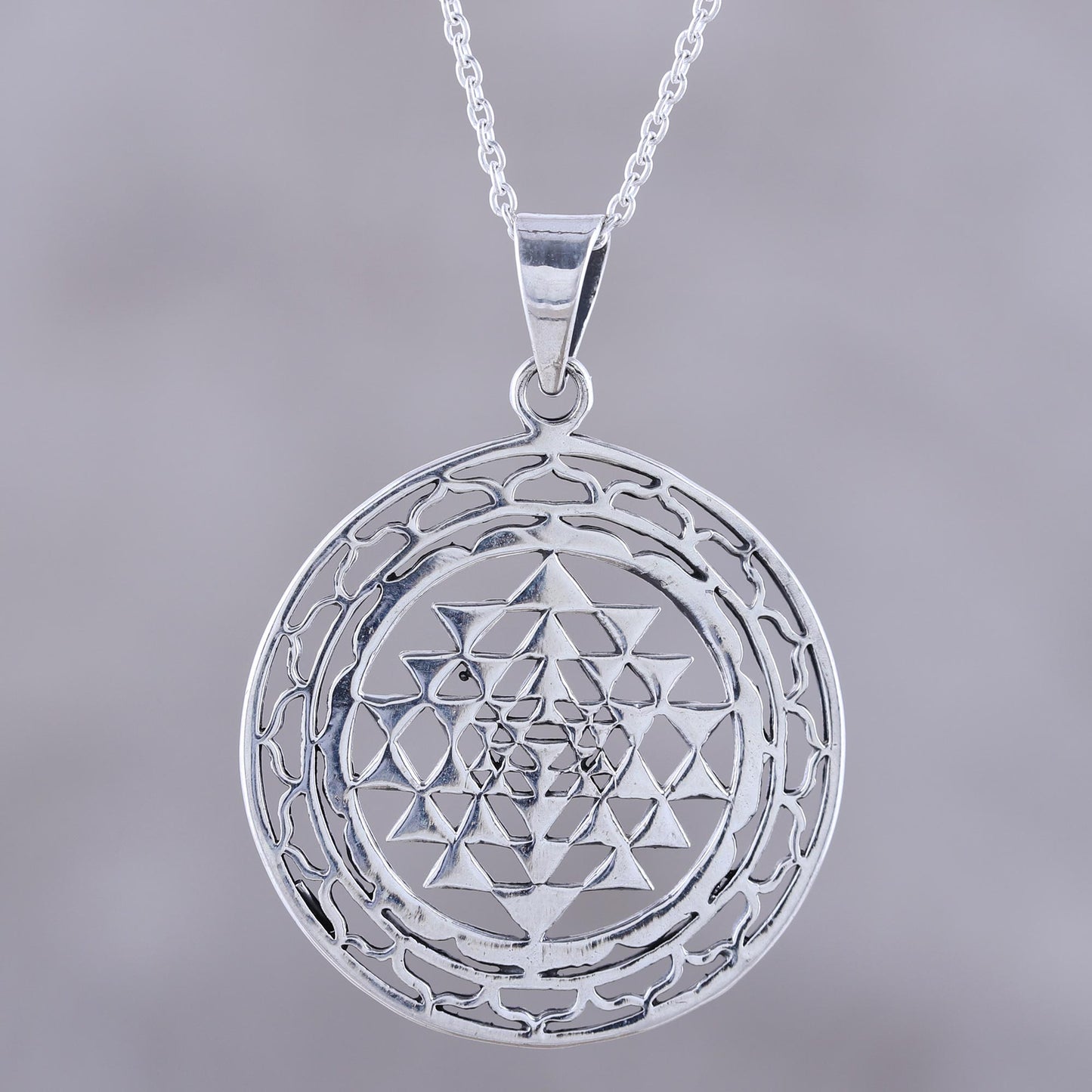 Om in Symmetry Handcrafted Sterling Silver Om Visualized Pendant Necklace