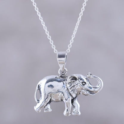 Gleeful Elephant Handcrafted Sterling Silver Elephant Pendant Necklace