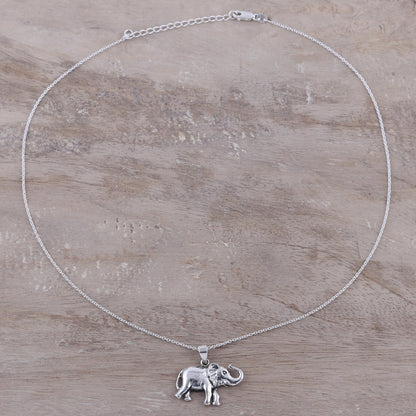 Gleeful Elephant Handcrafted Sterling Silver Elephant Pendant Necklace