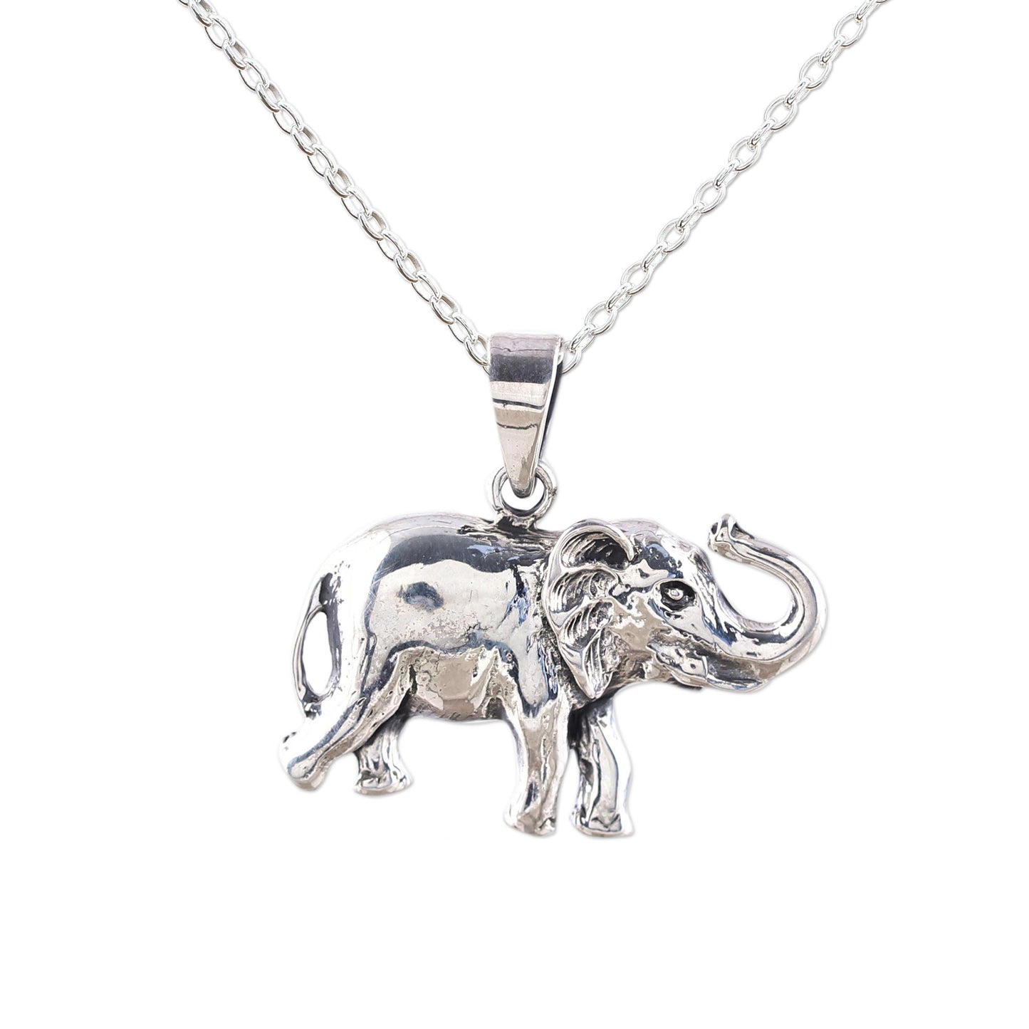 Gleeful Elephant Handcrafted Sterling Silver Elephant Pendant Necklace