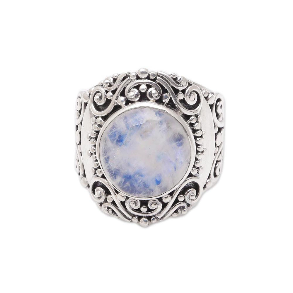 Nighttime Garden Rainbow Moonstone Cocktail Ring from Bali