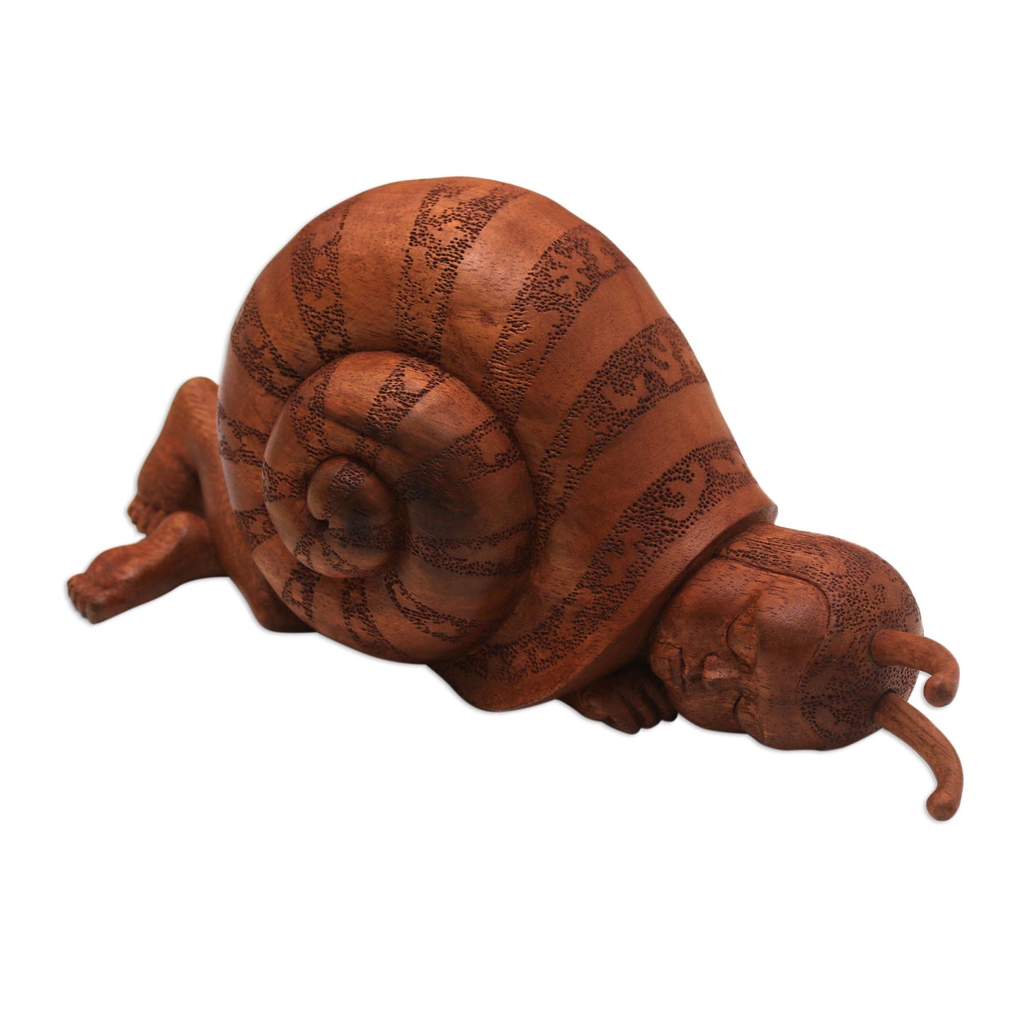 Slumbering Snail Snail-Themed Surrealist Suar Wood Sculpture from Indonesia