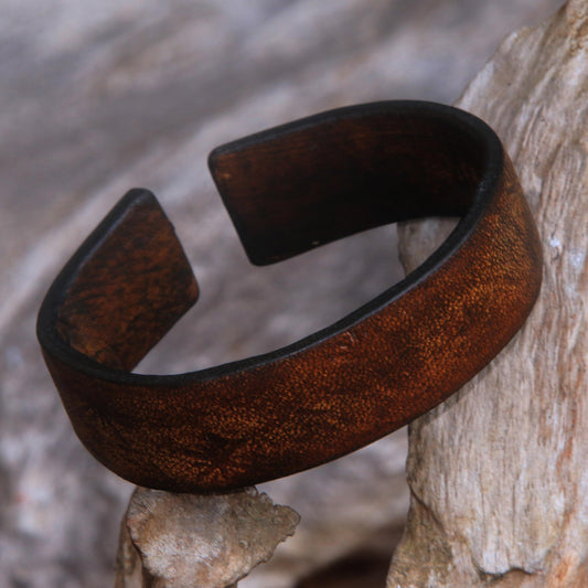 Hidden Stars Handmade Leather Cuff Bracelet with Star Engraving from Bali