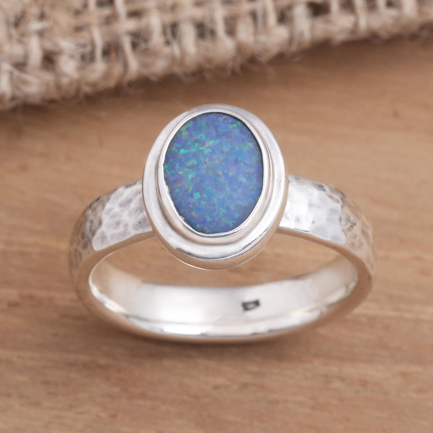 Oval Pool Oval Blue Opal Cocktail Ring Crafted in Bali