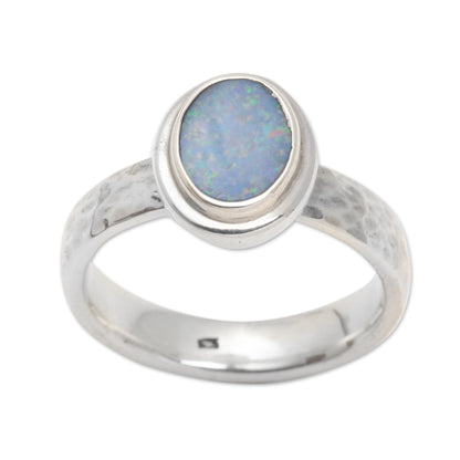 Oval Pool Oval Blue Opal Cocktail Ring Crafted in Bali