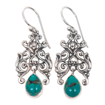 Droplet Forest Openwork Motif Magnesite Dangle Earrings Crafted in Bali