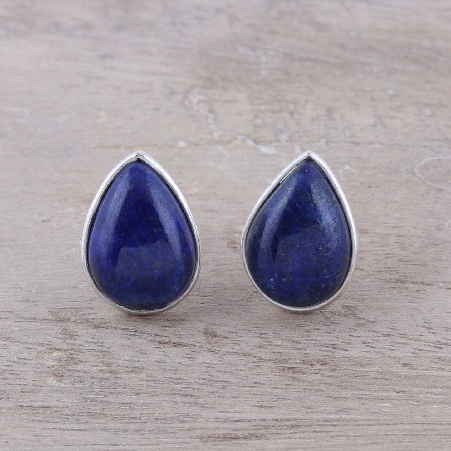 Mystic Tears Teardrop Lapis Lazuli Button Earrings from India