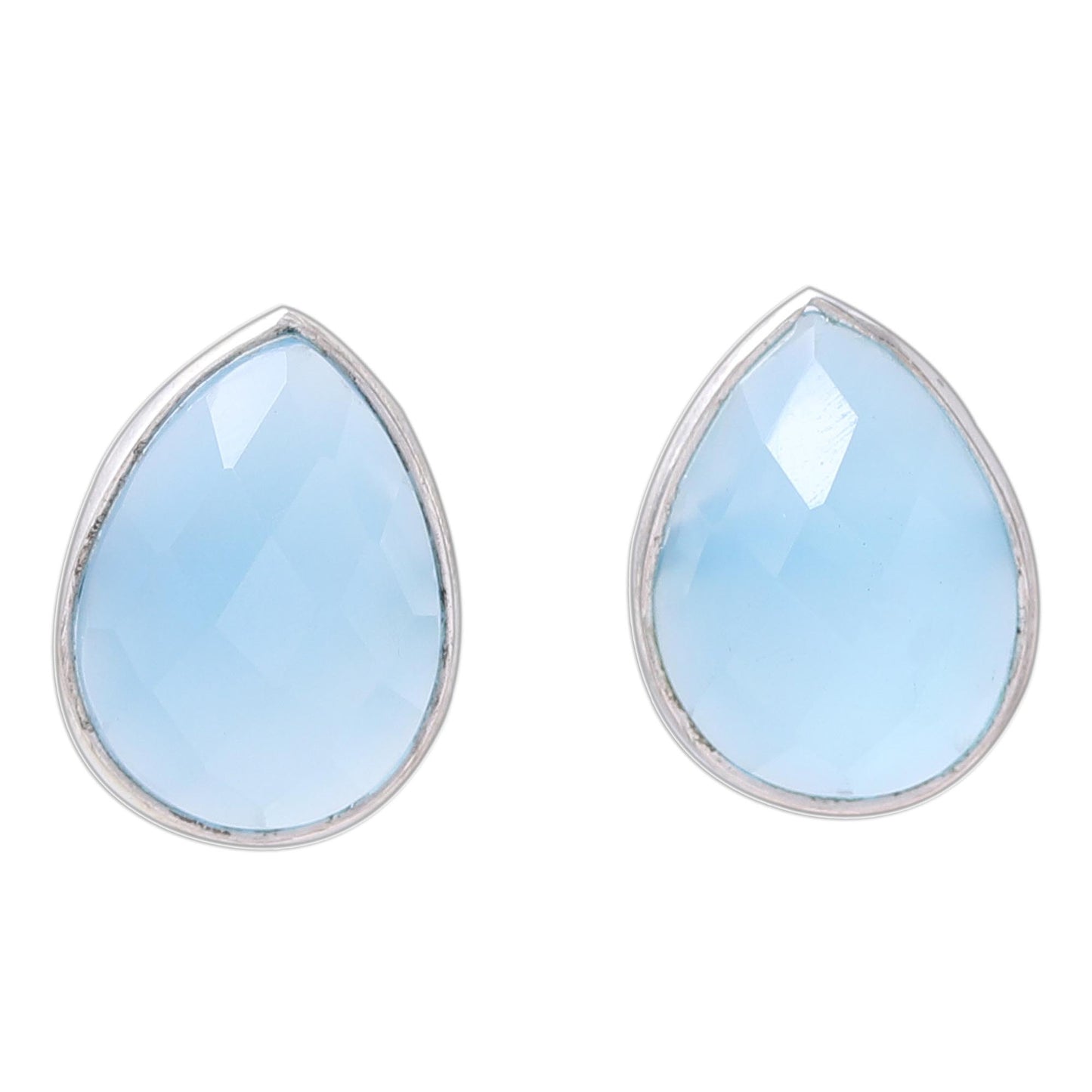 Mystic Tears Teardrop Chalcedony Button Earrings from India