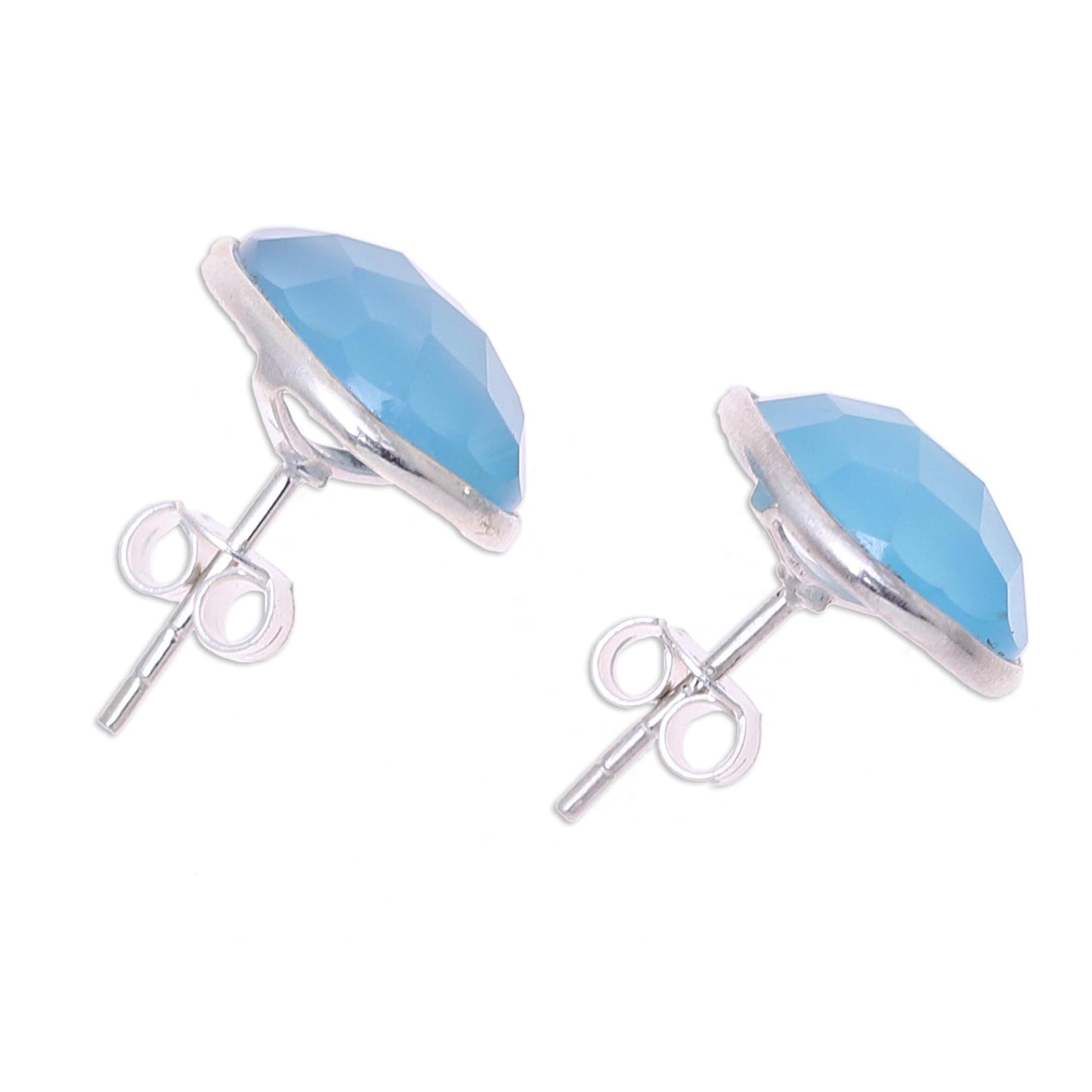 Mystic Tears Teardrop Chalcedony Button Earrings from India