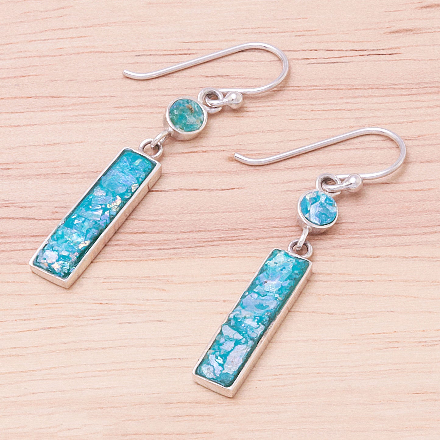 Roman Magic Rectangular Roman Glass Dangle Earrings from Thailand