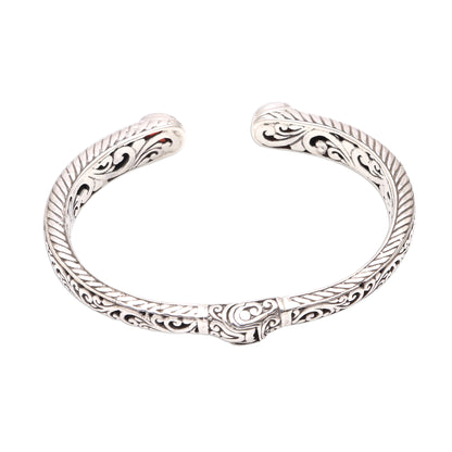 Treasure Trove Garnet Sterling Silver Scroll and Rope Motif Cuff Bracelet