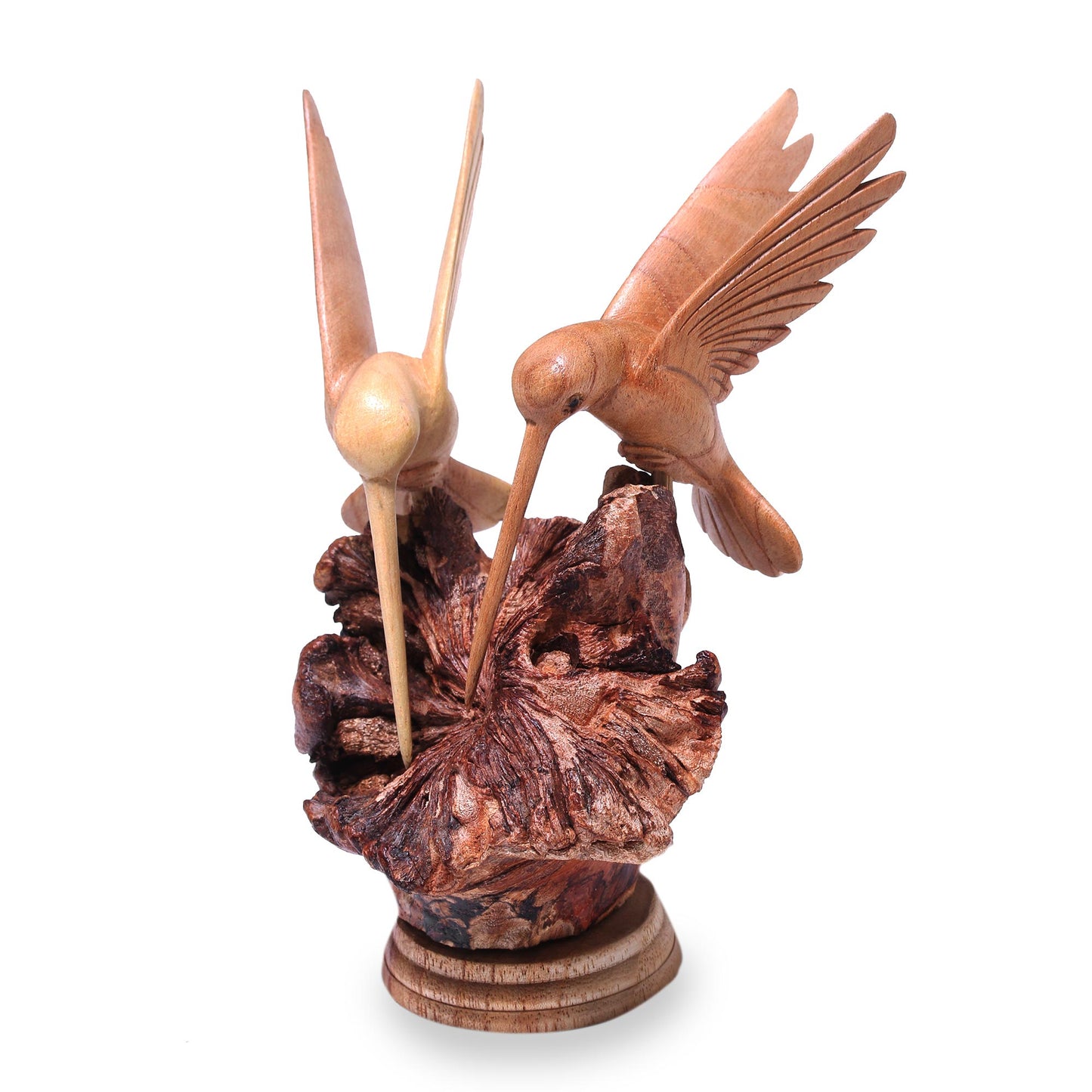 Hummingbird Couple Hand Carved Jempinis Wood Hummingbird Sculpture from Bali