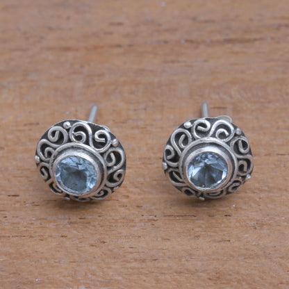 God Eye Blue Topaz Silver Earrings