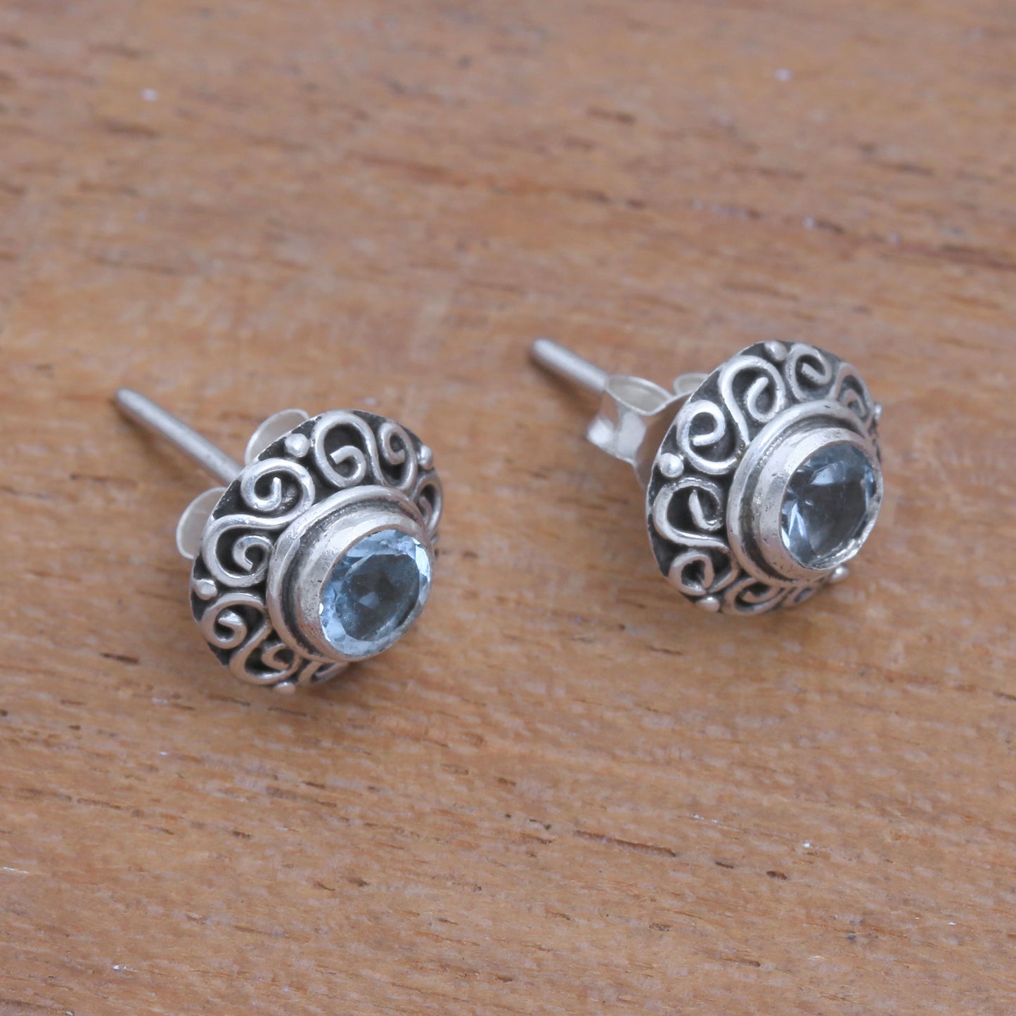 God Eye Blue Topaz Silver Earrings