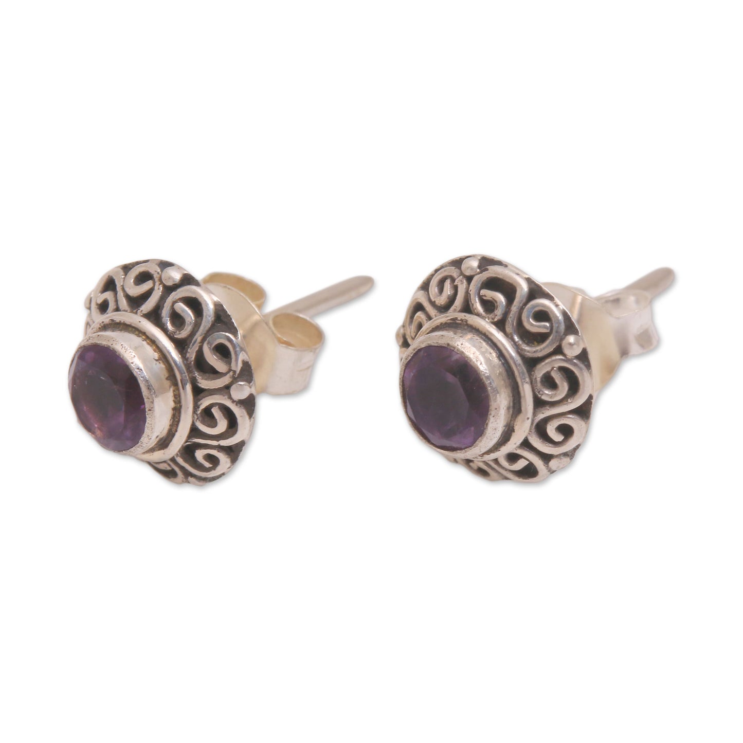 God Eye Amethyst Sterling Silver Earrings