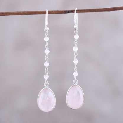 Raining Drops 8-Carat Rose Quartz Dangle Earrings from India