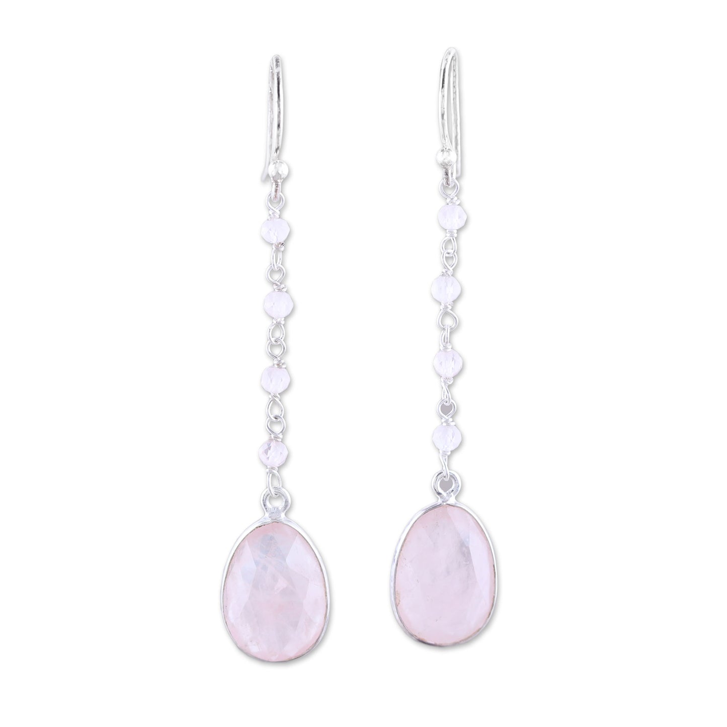 Raining Drops 8-Carat Rose Quartz Dangle Earrings from India