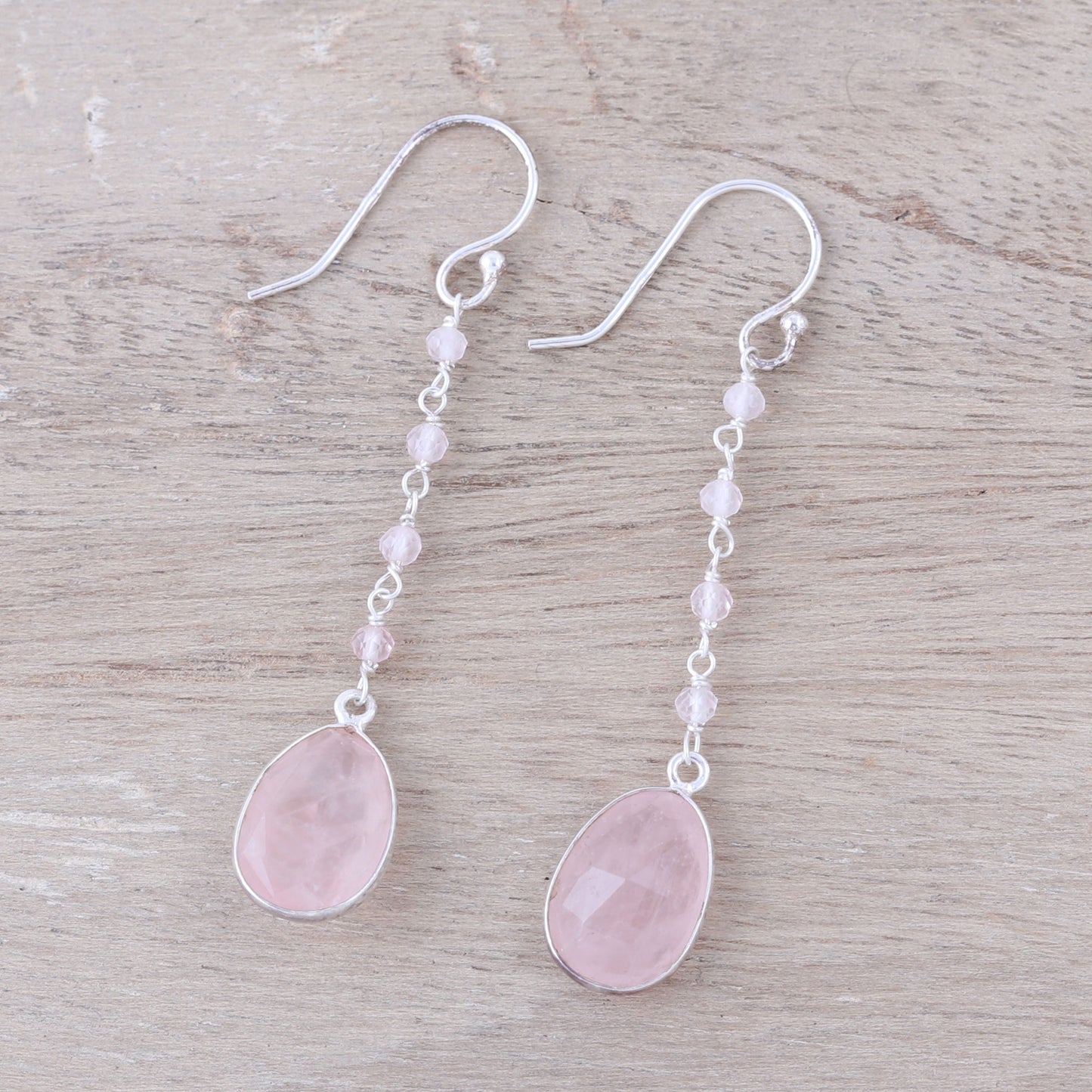 Raining Drops 8-Carat Rose Quartz Dangle Earrings from India