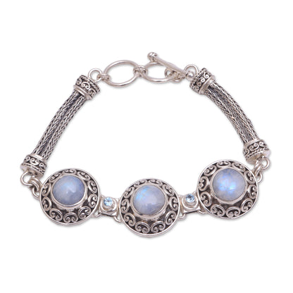 Temple Roof Rainbow Moonstone and Blue Topaz Pendant Bracelet