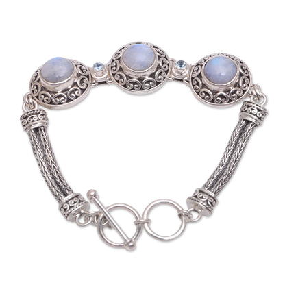 Temple Roof Rainbow Moonstone and Blue Topaz Pendant Bracelet