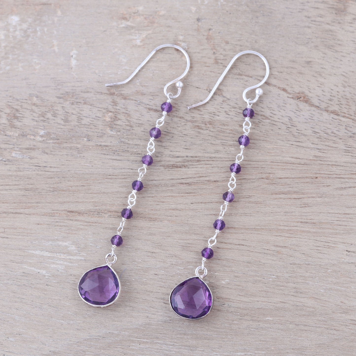 Morning Drops 8-Carat Amethyst Dangle Earrings from India