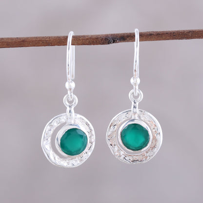 Green Charm Round Green Onyx Dangle Earrings from India