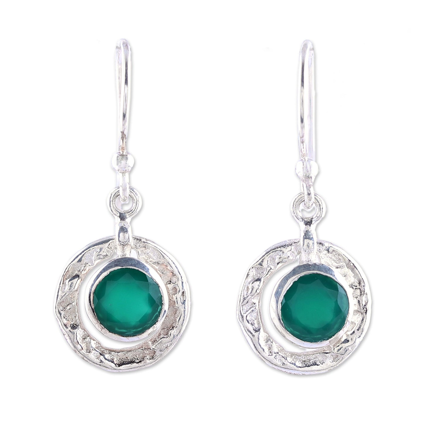 Green Charm Round Green Onyx Dangle Earrings from India