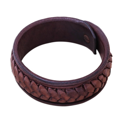 Weaver's Life Brass & Leather Wristband Bracelet