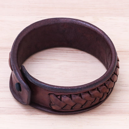 Weaver's Life Brass & Leather Wristband Bracelet