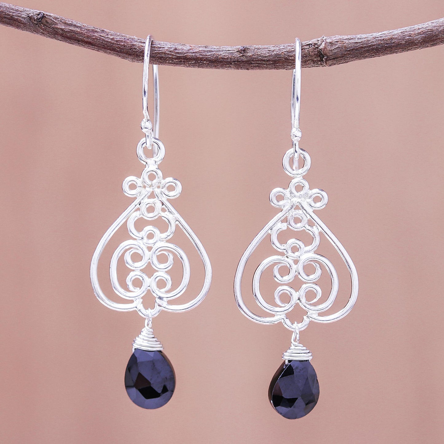 Swirling Beauty Swirl Pattern Onyx Dangle Earrings Crafted in Thailand