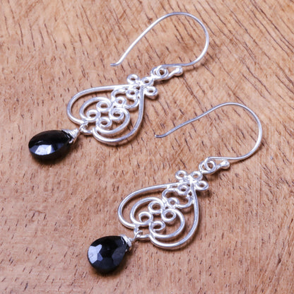 Swirling Beauty Swirl Pattern Onyx Dangle Earrings Crafted in Thailand