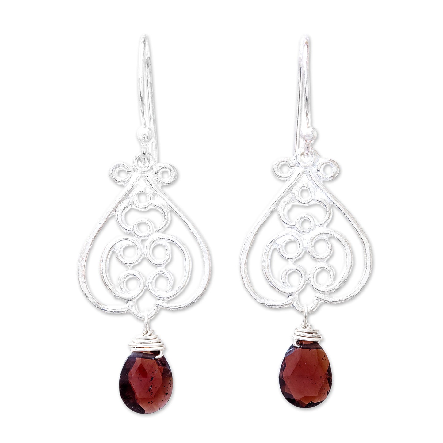 Swirling Beauty Swirl Pattern Garnet Dangle Earrings Crafted in Thailand