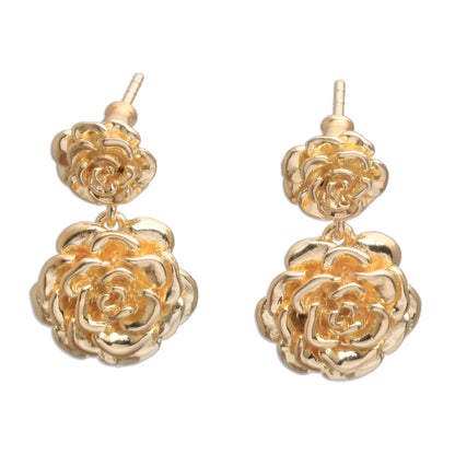 Blooming Rose 18k Gold Plated Sterling Silver Rose Dangle Earrings