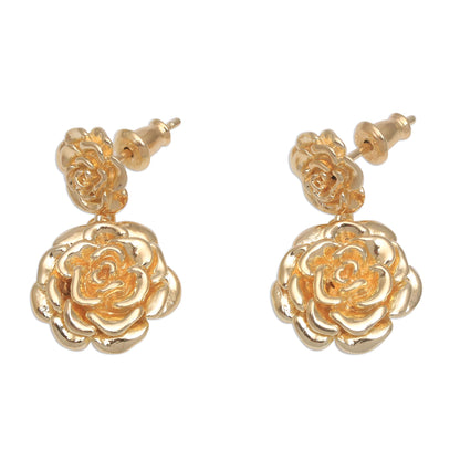 Blooming Rose 18k Gold Plated Sterling Silver Rose Dangle Earrings