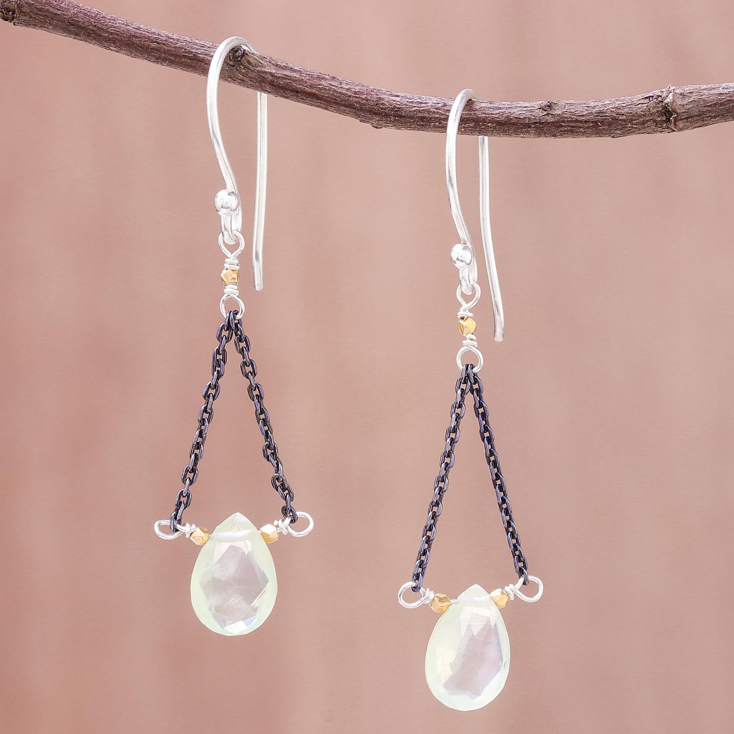 Justice Gold Accent Prehnite Dangle Earrings from Thailand