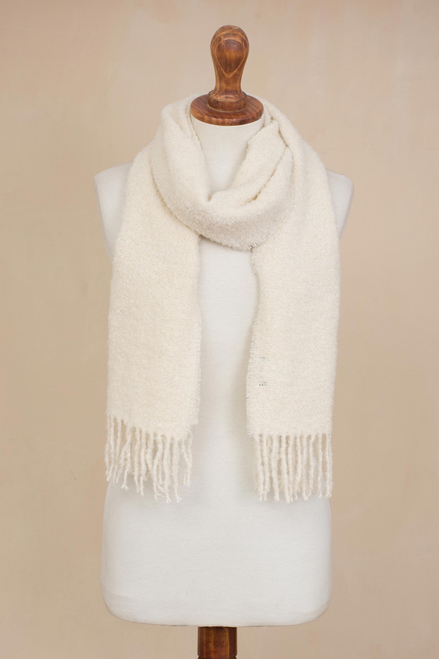 Andean Delight in Bone 100% Alpaca Wrap Scarf in Solid Bone from Peru