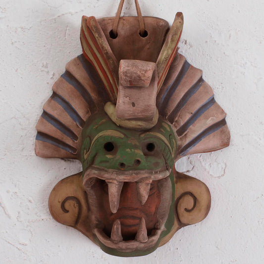 Quetzalcoatl Revered Earthtone Quetzalcoatl Handcrafted Ceramic Wall Mask