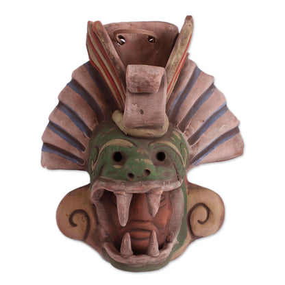 Quetzalcoatl Revered Earthtone Quetzalcoatl Handcrafted Ceramic Wall Mask