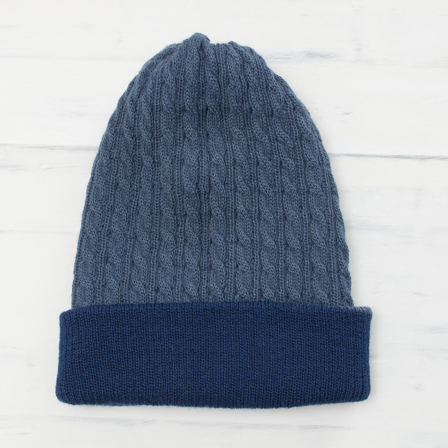 The Bells of Huancayo in Azure Men's Reversible Alpaca Blend Hat