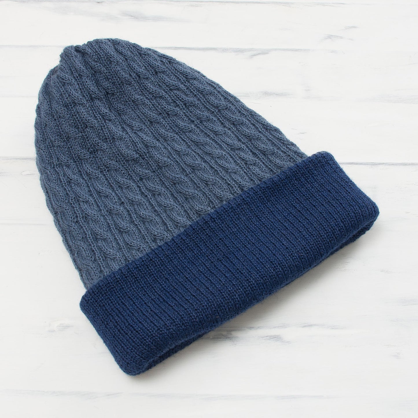 The Bells of Huancayo in Azure Men's Reversible Alpaca Blend Hat