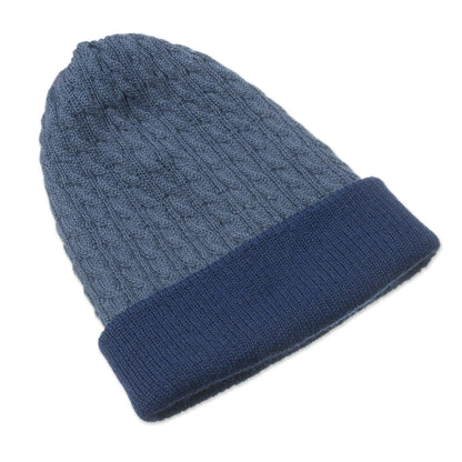 The Bells of Huancayo in Azure Men's Reversible Alpaca Blend Hat