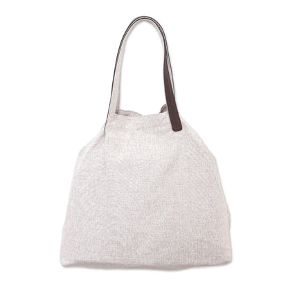 Oyster Style Leather Accent Cotton Tote in Solid Oyster from Java