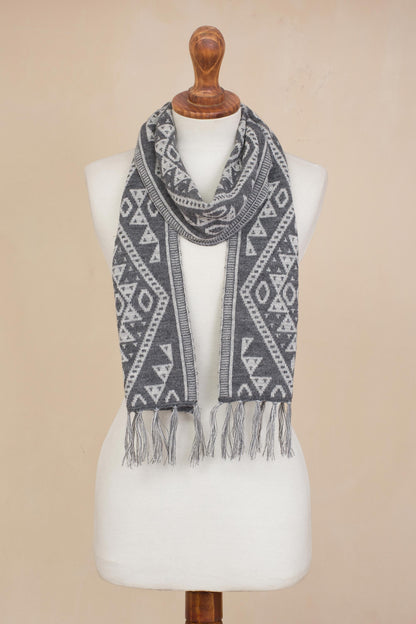 Inca Slate Alpaca Blend Wrap Scarf in Slate and White from Peru