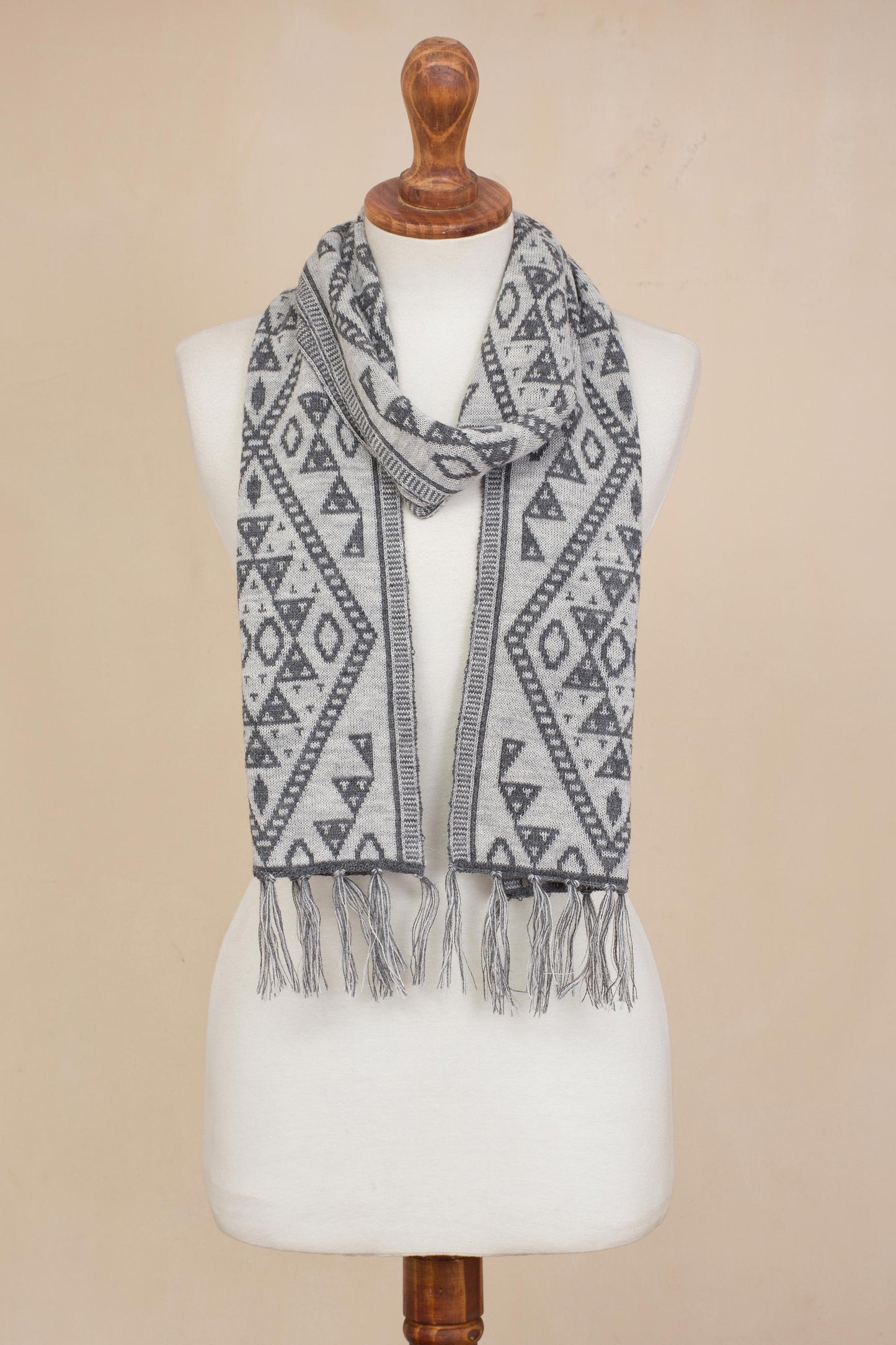 Inca Slate Alpaca Blend Wrap Scarf in Slate and White from Peru