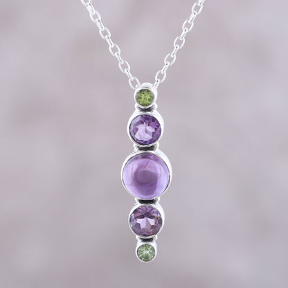 Glittering Union Amethyst and Peridot Pendant Necklace Crafted in India