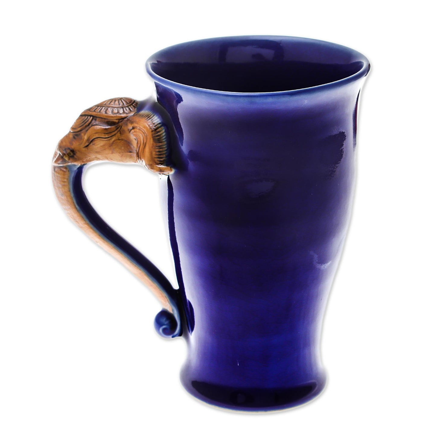 Elephant Handle in Blue Thai Elephant-Themed Celadon Ceramic Mug in Blue