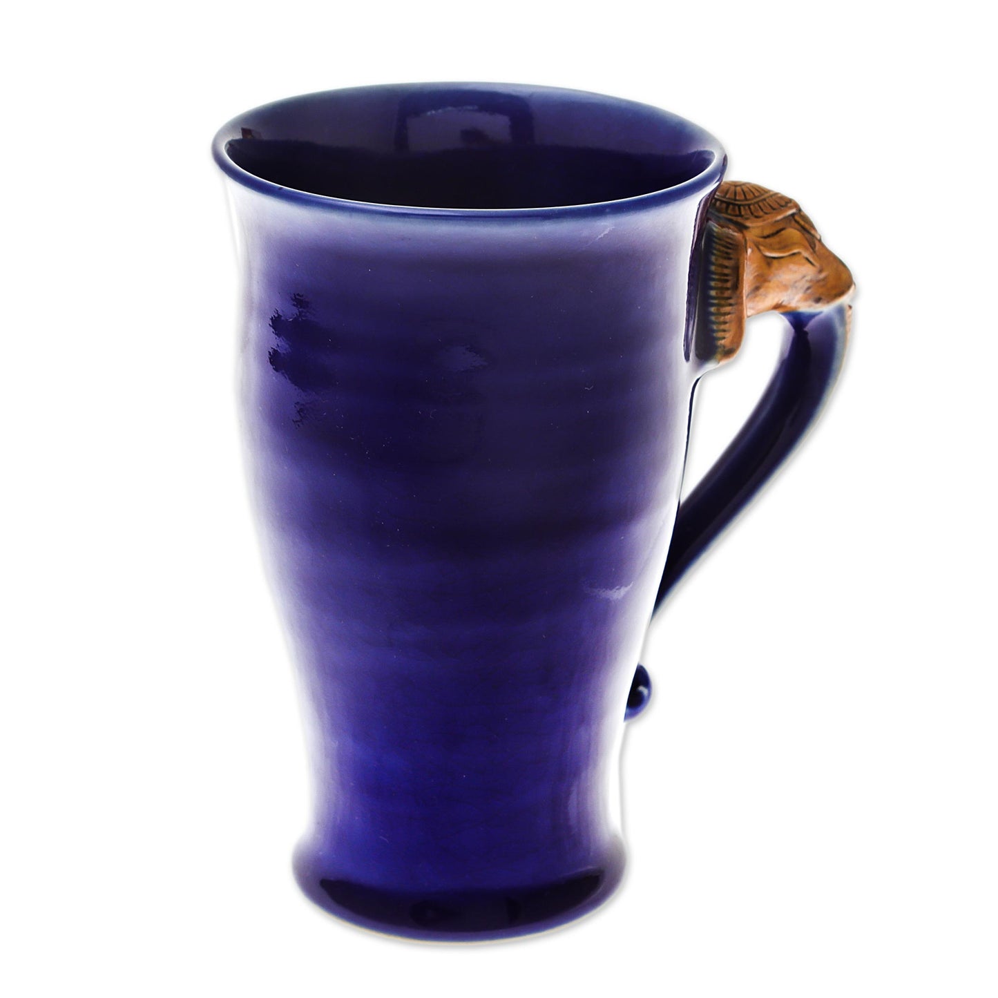 Elephant Handle in Blue Thai Elephant-Themed Celadon Ceramic Mug in Blue