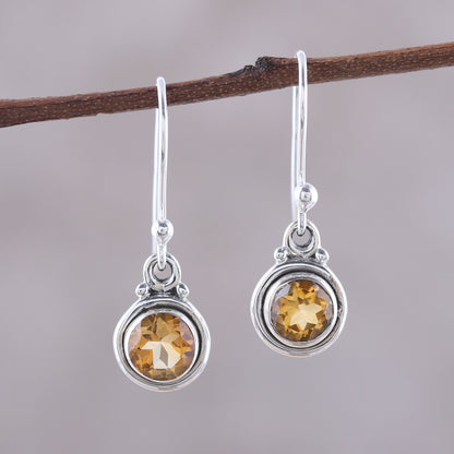 Glistening Circles Faceted Citrine Dangle Earrings from India