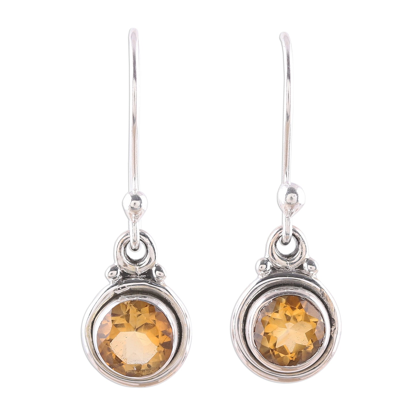 Glistening Circles Faceted Citrine Dangle Earrings from India